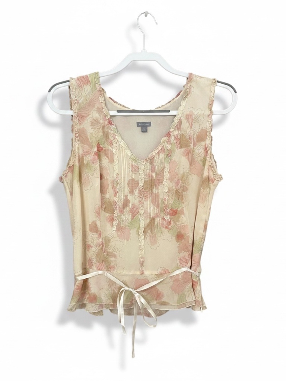 Ann Taylor Y2K Silk Floral Tie Front Blouse L